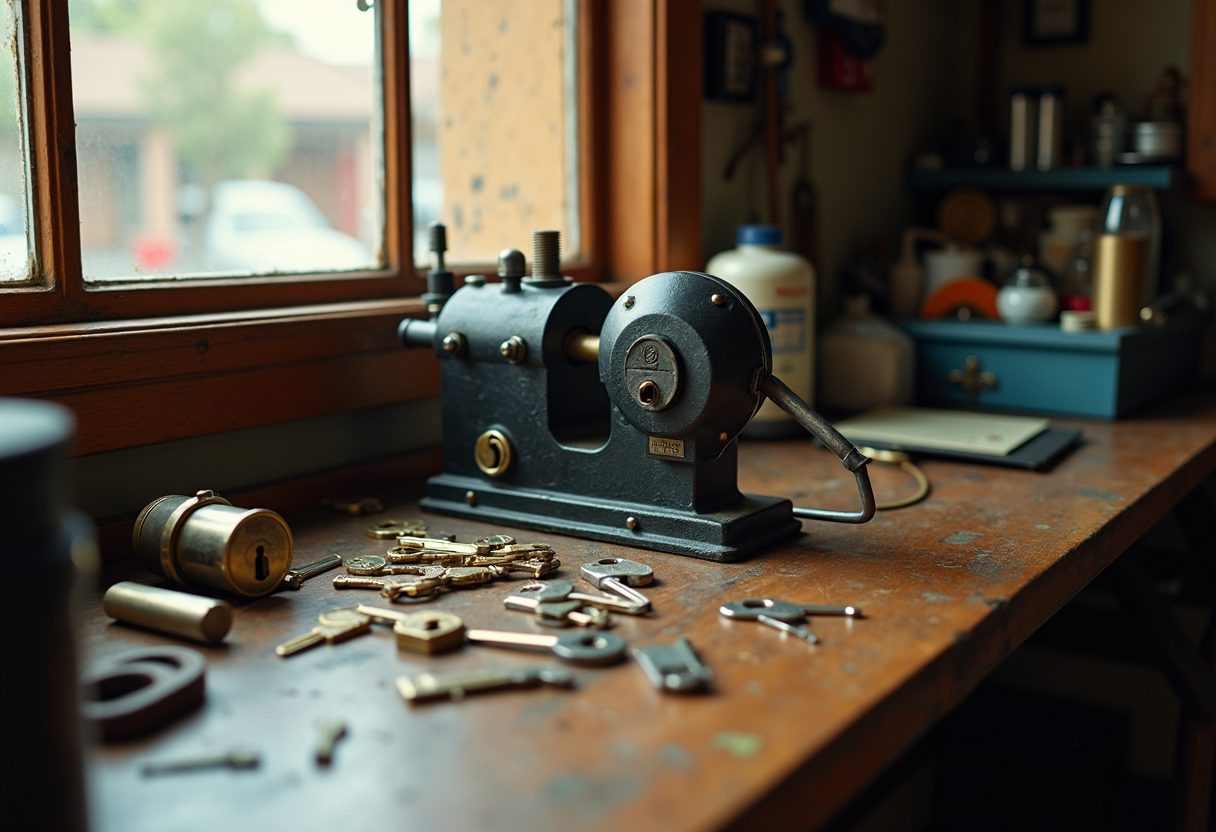 Key-cutting bench with new deadlocks — Chatswood West